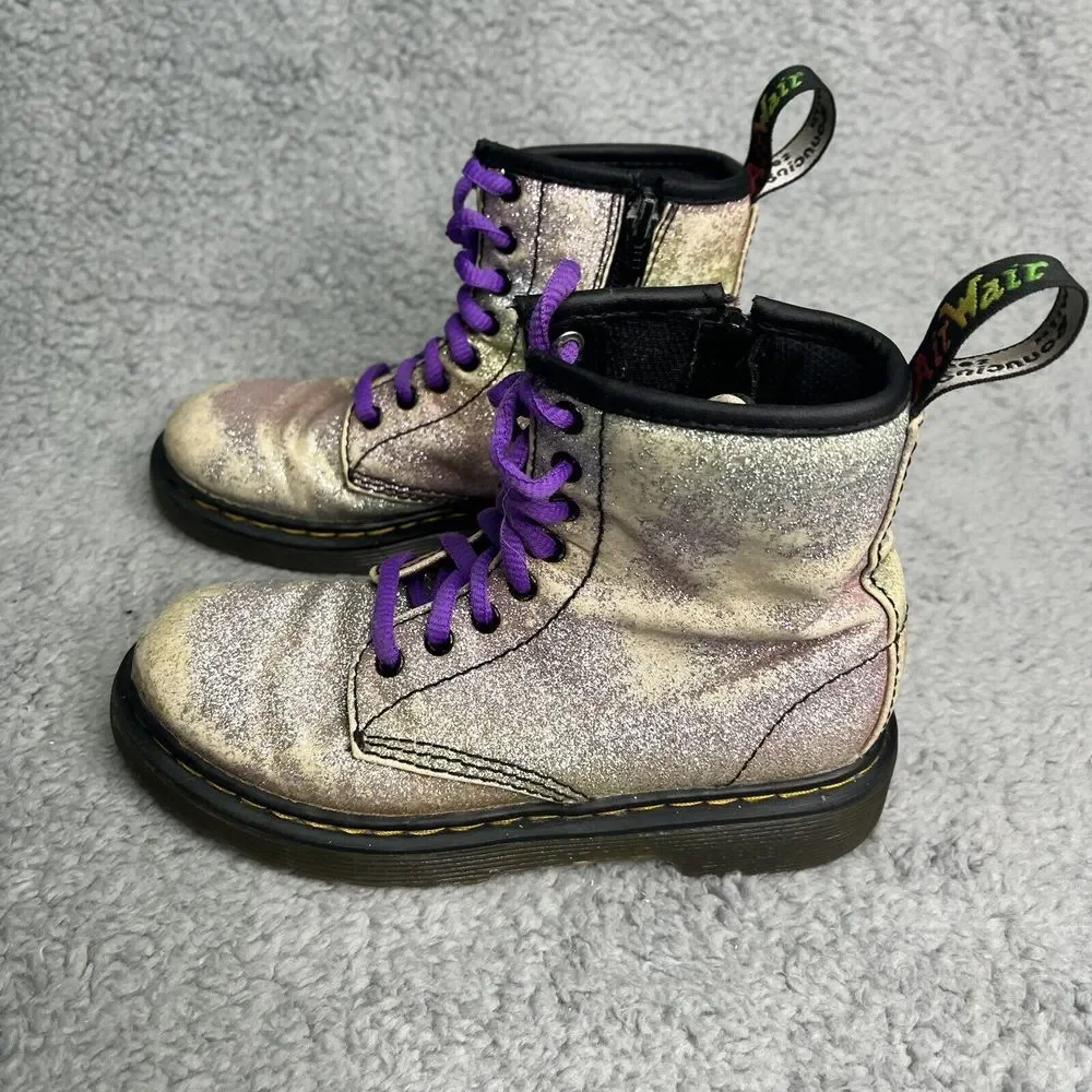 Doc‎ Martens 1460 Boots 8 Eye Youth Size 13 Dr Martens Glitter Silver & Purple